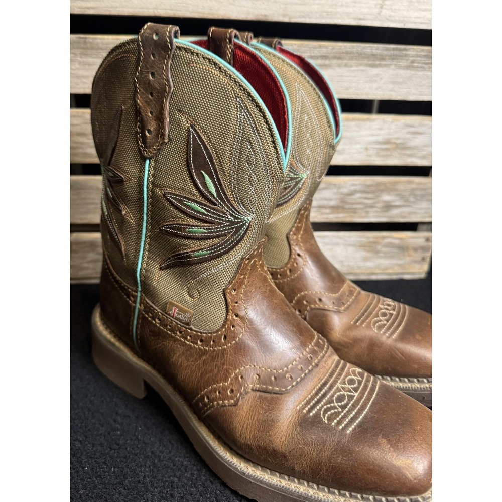 Justin Gypsy L9536 Womens 7.5 B Brown Leather Square Toe Western Work Boots - Picture 5 of 13